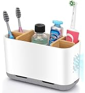 GFWARE Toothbrush Holders for Bathrooms - Bamboo Divider Toothbrush and Toothpaste Holder with Dr...