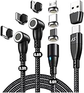 A.S 9 PIN Magnetic Charging Cable PD 60W [3 Pack,3ft/6ft/6ft] - Type C Magnetic Charger Fast Char...
