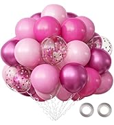 OuMuaMua Pink Balloons Set, 62Pcs Metallic Hot Pink Magenta Balloons for Baby Girls Shower Birthd...