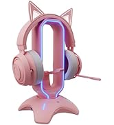 Tilted Nation RGB Gaming Headset Stand - 3 in 1 Pink Headphone Stand with Mouse Bungee and 2 Port...