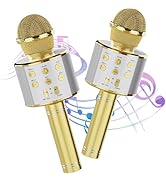 voijump Wireless Bluetooth Karaoke Microphone 2 Pack, 4-in-1 Handheld Mic Speaker for Singing, Ka...