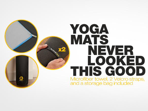 Microfiber towel Velcro straps and a storage bag included with your large yoga mat