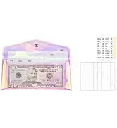 Cash Envelopes Wallet Set Clear Rainbow Wallet PVC Money Holder with 6PCS Cash Divider with Pocke...
