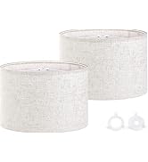 GO&amp;SO Beige Oatmeal Lamp Shades Set of 2 Large Drum,16" x16"x 10"(1.65" Spider,E27 Base) Replac L...