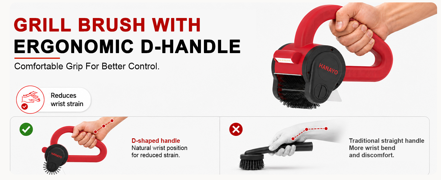 GRILL BRUSH WITHERGONOMIC D-HANDLE
