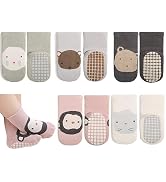 Exegawe Baby Non Slip Socks - 5 Pairs Toddler Socks with Grips Kids All Weather Crew Length Anti ...