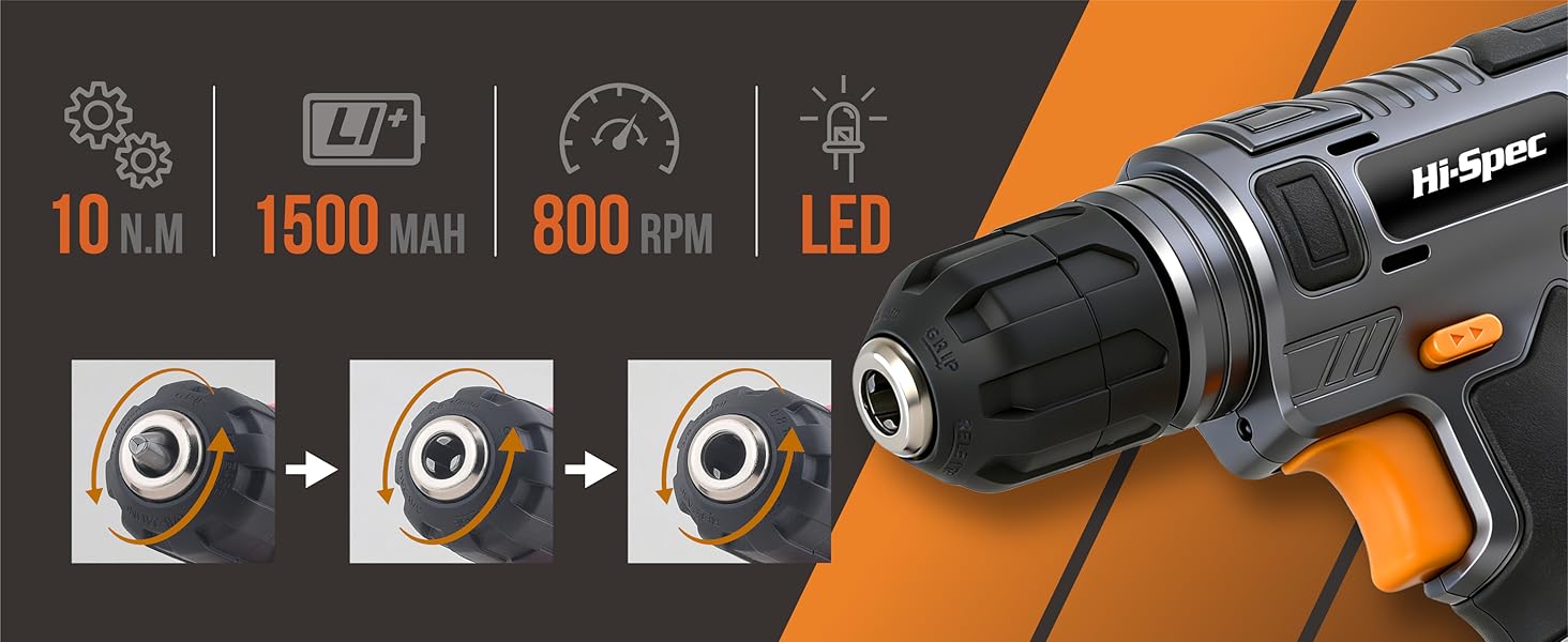 Hi-Spec 8V USB Grey Power Drill Driver and Drill Bit Set