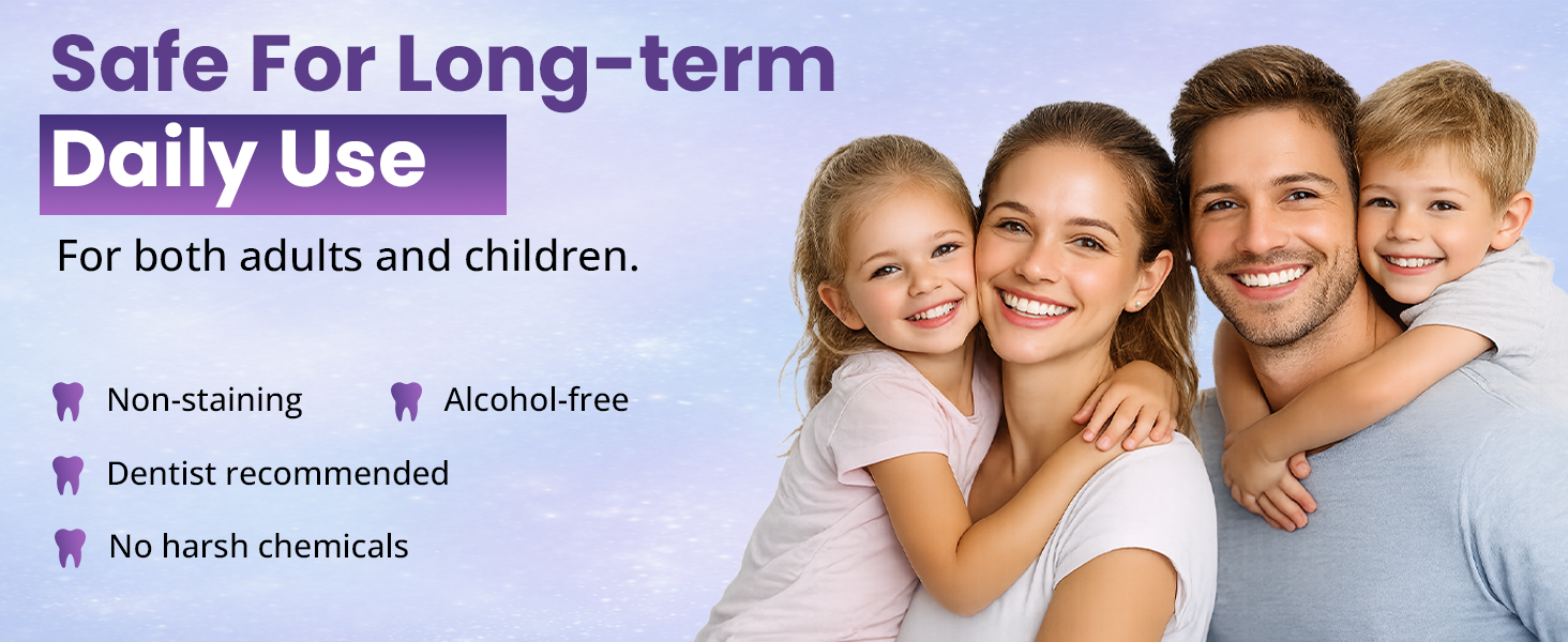 Alcohol-free oral irrigant concentrate for daily family use with non-staining formula