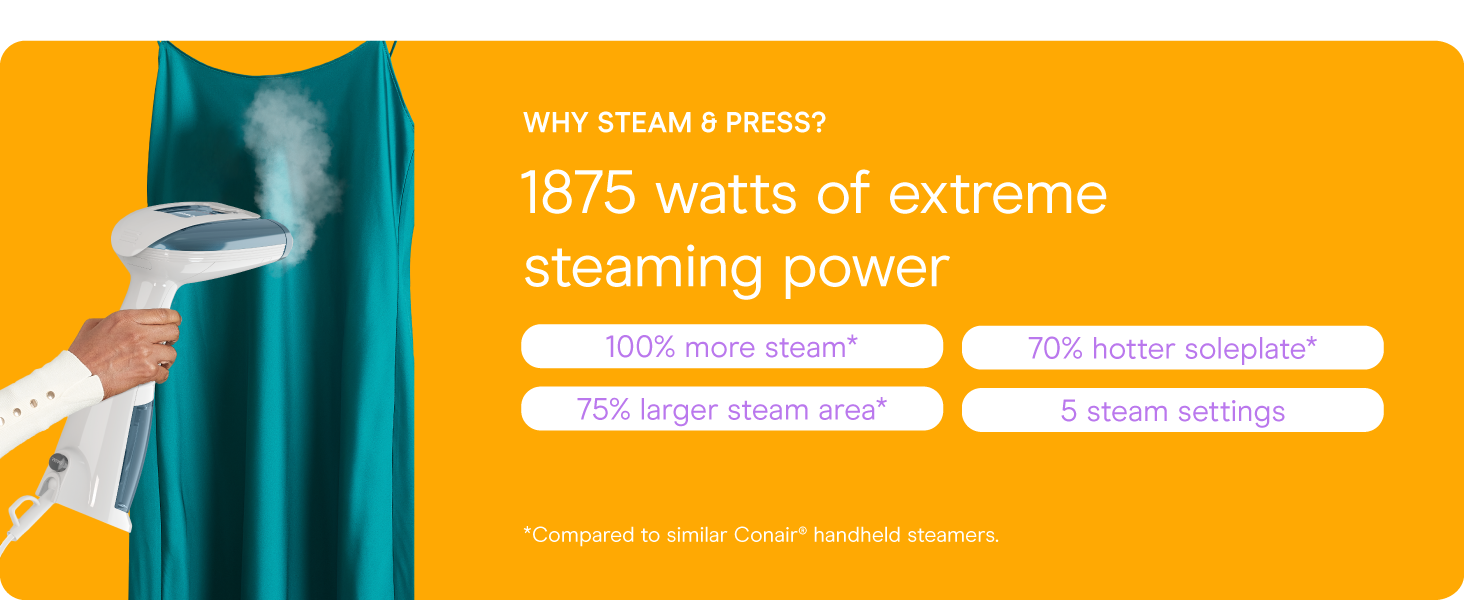 Conair garment steamer clothes turbo extreme steam fabric cloth handheld attachments wrinkle remove