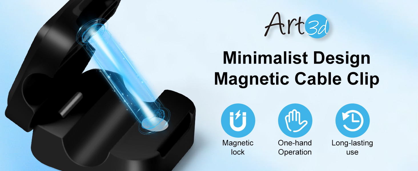 Art3d Minimalist Design Magnetic Cable Clip: One hand operation, Long lasting use, magnetic lock