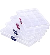 COSICS Rhinestone Organizer Storage Box, 4PCS 15-Grid Small Clear Plastic Jewelry Case, Empty Con...