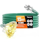 15 FT 16/3 Gauge Outdoor Extension Cord with Multiple Outlets Light Indicator, Flexible 3 Outlets...