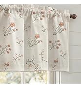 XOGUIBO Kitchen Valances for Windows, Floral Embroidered Linen Blend Farmhouse Cottage Vintage Li...