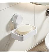 PAVSTINE Soap Dish Holder for Shower Suction Cup Soap Holder Wall Mounted Drainage Storage, No Dr...