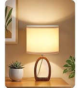 GOEBLESON Small Table Lamp, 14.2" Cute Little Desk Lamp, Wood Bedside Lamp with Linen Lampshade, ...