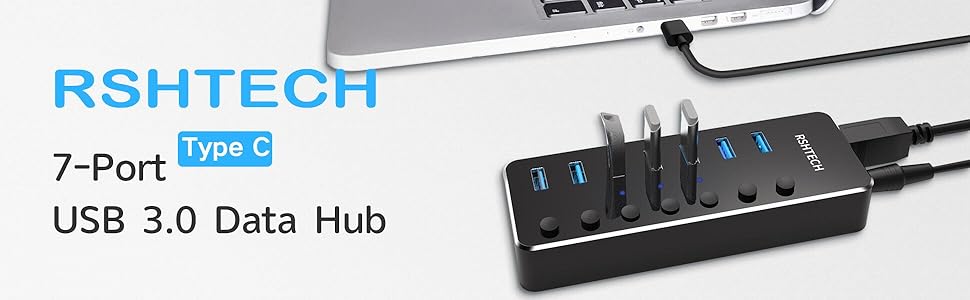 RSHTECH 7 port type c to usb 3.0 data hub