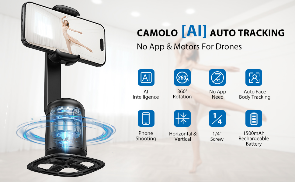 Auto Face Tracking Tripod, AI Phone Gimbal Stabilizer