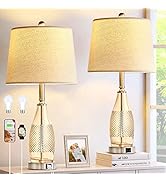 SRJJA 27" Glass Table Lamps for Bedrooms Set of 2, Modern Lamps for Nightstand with Beige Linen S...