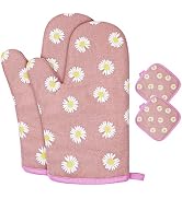 AUAUY Oven Mitts and Potholders, BBQ Gloves Heat Resistant, 1 Pair Oven Mitts and 2 Pot Holders, ...