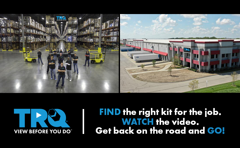 Image of TRQ workers in warehouse and the outside of the building 