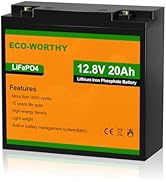 ECO-WORTHY 12V 20Ah LiFePO4 Lithium Battery, 4000+ Deep Cycle Rechargeable Battery with BMS for T...