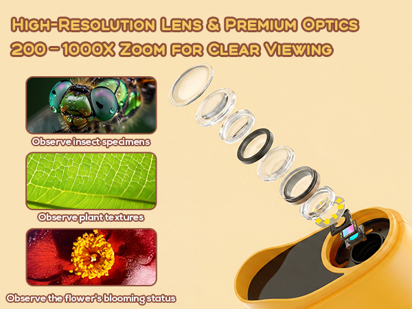 1000X Digital Microscope for Kids Handheld Mini Pocket Microscope 2MP Camera, STEM Educational Toy