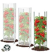 3 Set Square Tomato Cage with Plant Cover Net 47'' Tall Plant Support Structures for Vegetables L...
