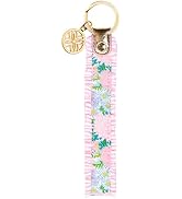 Lilly Pulitzer Cotton Strap Key Chain with Ruffle Edge, Cute Wristlet Keychain Accessory with Met...