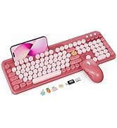 Wireless Keyboard and Mouse Combo with Phone/Tablet Holder, Cute Full-Size Typewriter-Style Keybo...