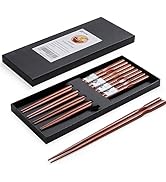 MFJUNS 5-Pairs Japanese Chopsticks, Reusable, Non-slip Design, Natural Wood, Brown, 8.8 Inch/22.5...