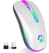 FUWANG Wireless Mouse,Rechargeable LED Wireless Bluetooth Mouse,Portable USB Optical 2.4G Wireles...