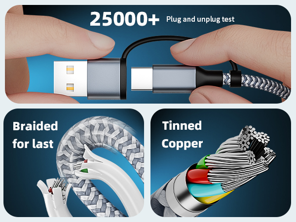 Travel Essentials 3 in 2 Charging Cable 2Pack 5FT