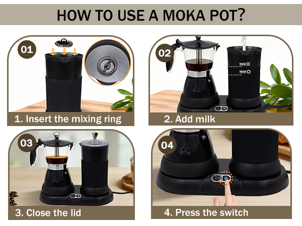 2-in-1 Milk Frother Electric Foam Maker and Moka Coffee Maker Espresso Maker