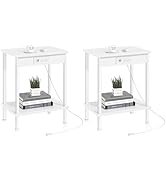 YUFAM End Table with Charging Station Set of 2,Small Side Table with USB Ports and Outlets,2-Tier...