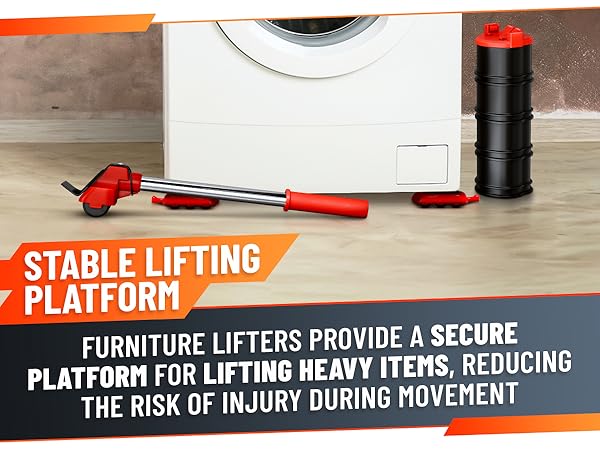 heavy furniture mover tool with red sliders and rollers lifting system for safe transportation
