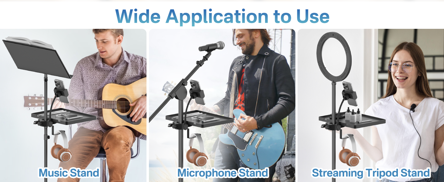 Universal Microphone Stand Tray with Phone &amp;amp; Headphone Holder