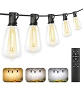 Brightever Dimmable Outdoor String Lights with Remote, 3 Colors in 1 LED Patio Lights for Outside...