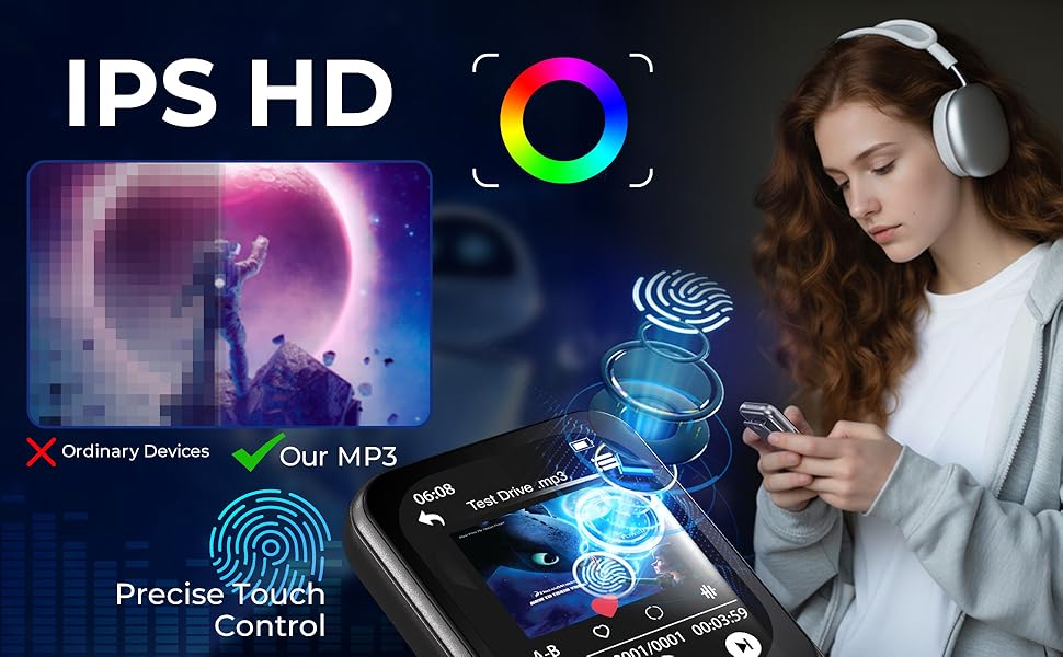 Portable Clip MP3 Player with Bluetooth 5.3, 64GB HiFi Sound, Built-in Speaker for Kids &amp;amp; Adults