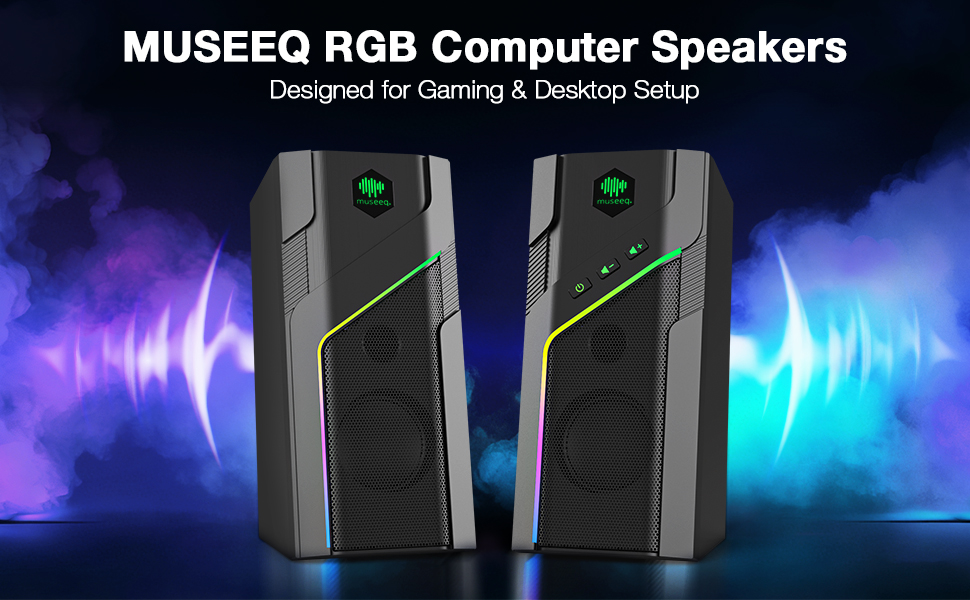 Museeq 2.0 USB Powered RGB PC Gaming Desktop Computer Bluetooth Speakers