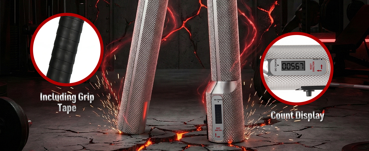 Text reads 'Including Grip Tape'. Close-up product shots showing detailed components of what appears to be grip tape or mounting hardware with red accent lighting.