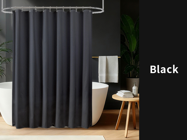 Black fabric shower curtain liner