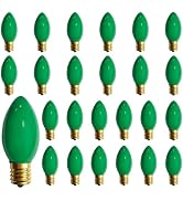 Xingzd C9 Green Christmas Light Bulbs, 25 Pack C9 Baked Green Replacement Bulbs Vintage Incandesc...
