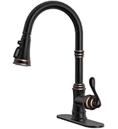 BWE Solid Brass Kitchen Faucet, Oil Rubbed Bronze Kitchen Sink Faucet with Pull Down Sprayer, 3 S...