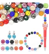 Clay Rhinestone Beads for Crafting, 10MM Mix Color Round Shamballa Disco Ball Beads for Pens Maki...