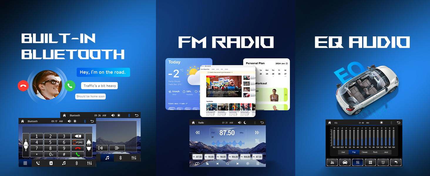 Double Din Car Stereo Bluetooth Wireless Carplay Android Auto-7 inch