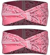SelHeng 2Pcs Pink Vintage Headbands for Women Headband Band Hair Headband Bandana Print Head Elas...