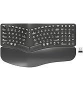ROCK&amp;ROWN Ergonomic Keyboard Wireless with Cushioned Wrist Rest, Bluetooth and 2.4G USB Wireless,...