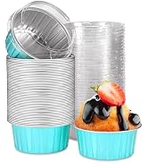 Eoonfirst 50pcs Mini Disposable Foil Ramekins with Lids 5oz, Aluminum Foil Round Cupcake Liners M...