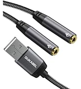 DUKABEL USB Audio Splitter, 3.5mm Audio Splitter Adapter with Dual TRRS 4 Pole Jacks for PC, Lapt...
