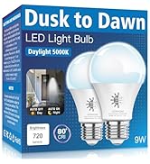 Gonhom 2 Pack Dusk to Dawn Light Bulbs Outdoor, 5000K-Daylight, 720LM, 9W(60W Equivalent) A19 E26...